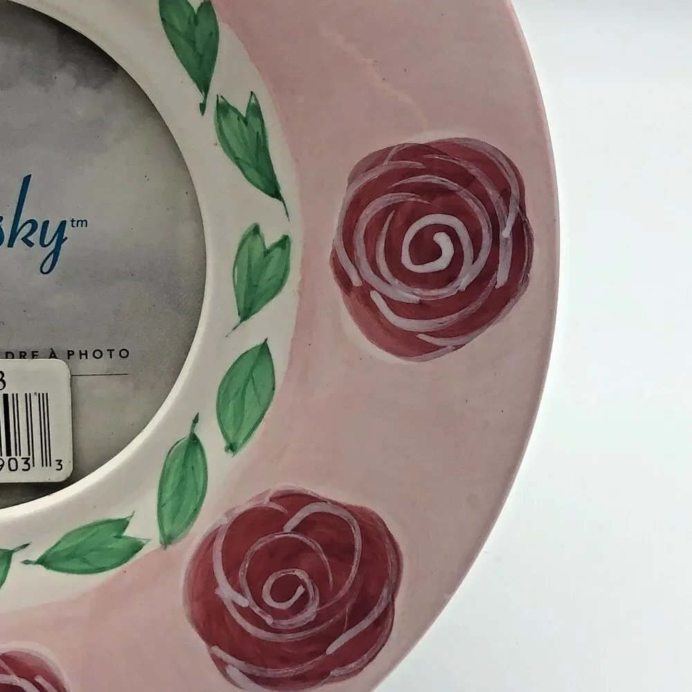 Blue Sky Round Picture Frame Pink Red Green Rose Floral 7